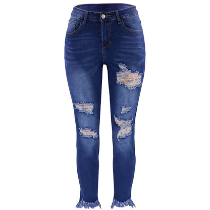 Damen High-Waist Jeans im modernen Destroyed-Look mit angesagtem fransigen Saum Stalluxe