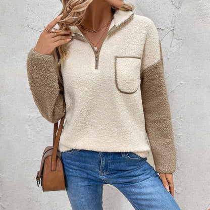 Damen Fleece-Pullover mit halbem Reißverschluss und Taschen Stalluxe