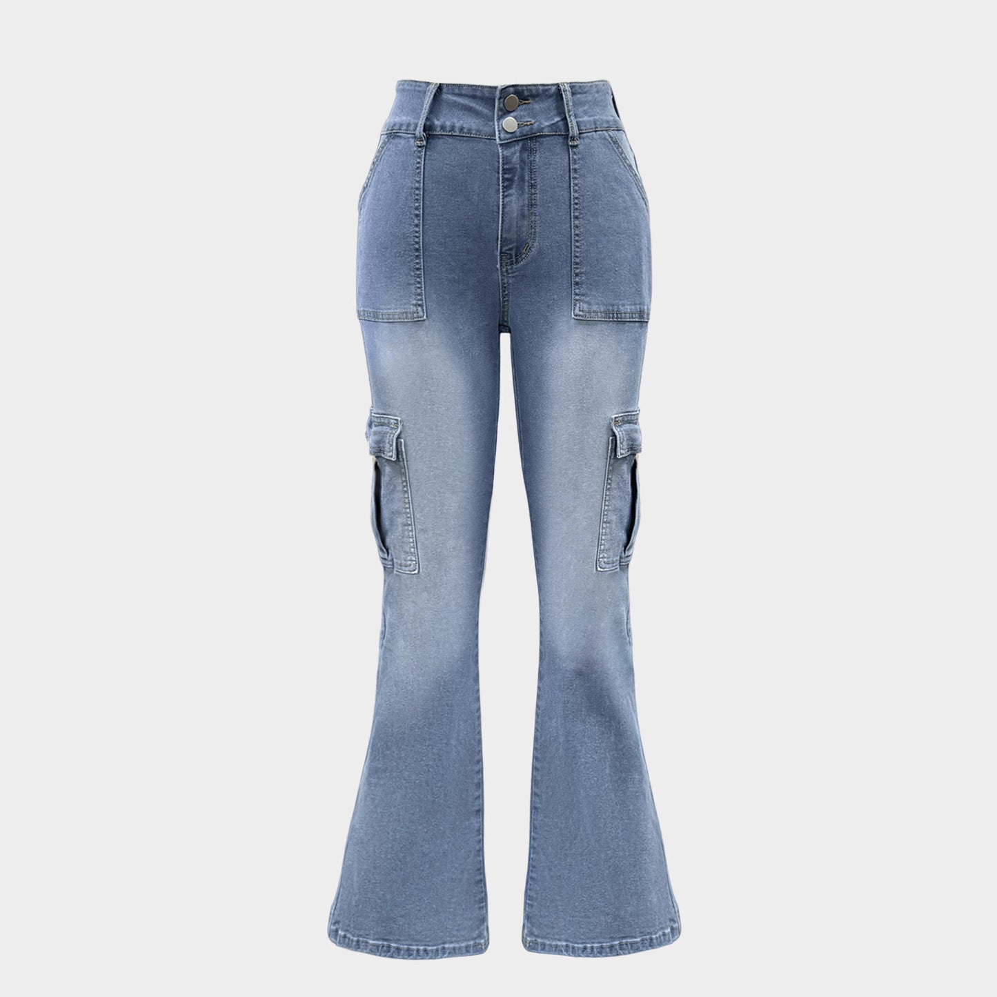 Damen Cargo-Jeans im Flared-Style mit hohen Taschen und doppeltem Knopfverschluss Stalluxe