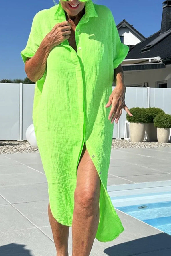 Women's Breezy Cotton Button-Up Cover-Up Dress Stalluxe