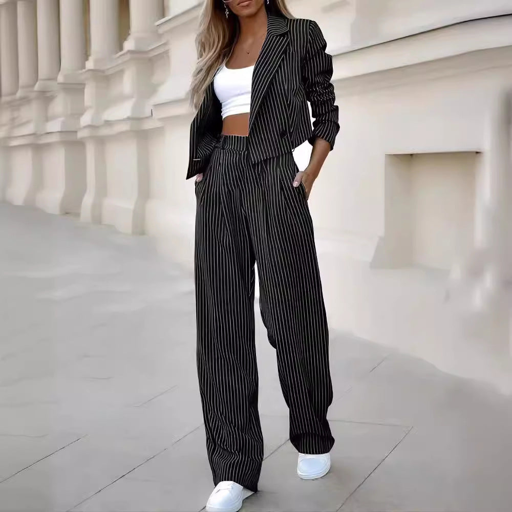 Damen modisches Streifenanzug Set Stalluxe
