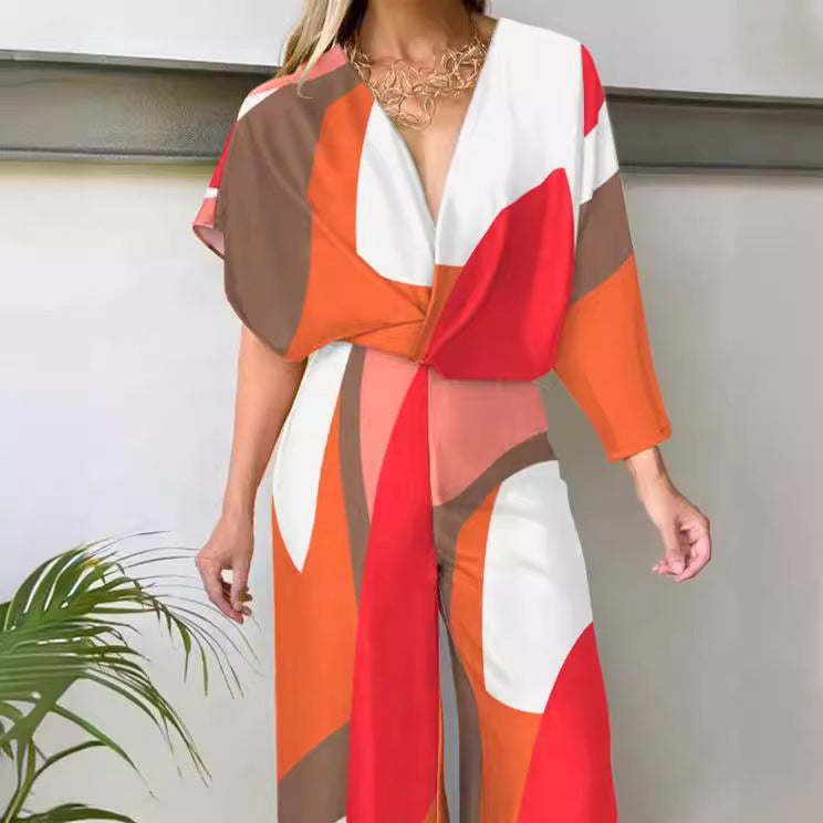 Damen Weit geschnittene Jumpsuit mit geometrischen Mustern Stalluxe