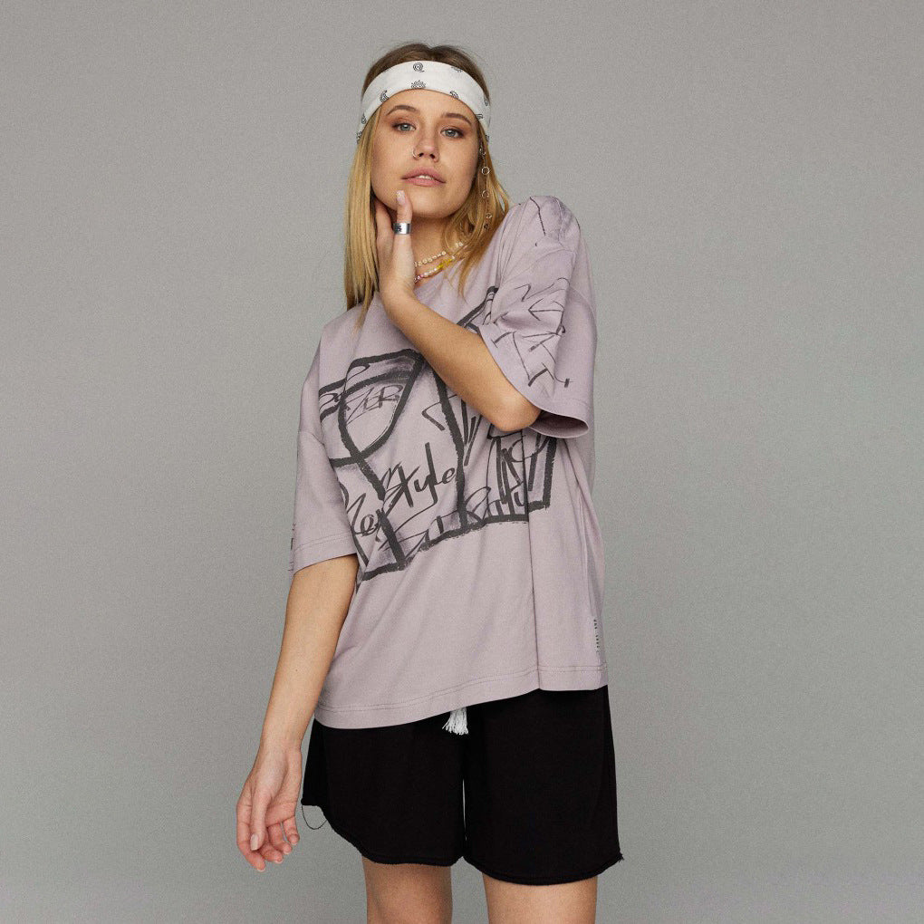 Damen oversized T-Shirt mit grafischem Aufdruck Stalluxe Lila