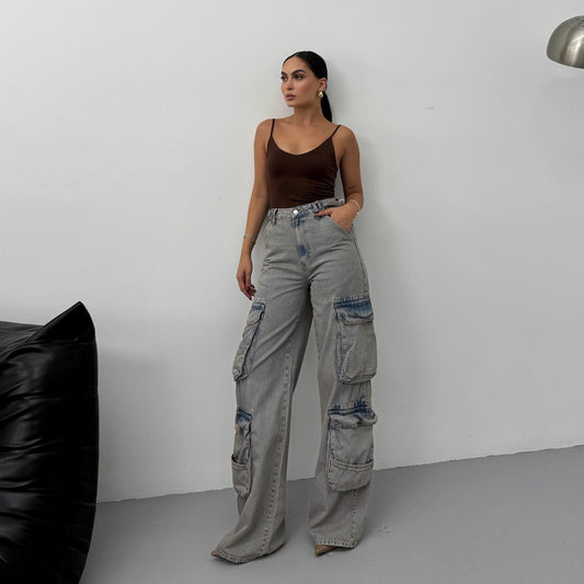 Damen Cargo-Jeans mit hohem Bund und praktischen Taschen Stalluxe