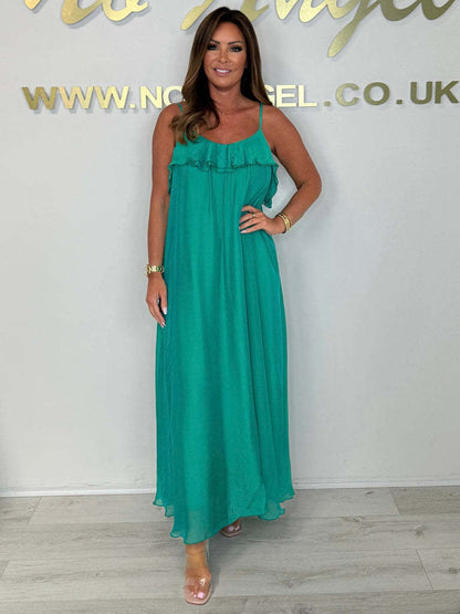 Damen Elegantes Maxikleid mit Rüschen und Spaghetti-Trägern Stalluxe