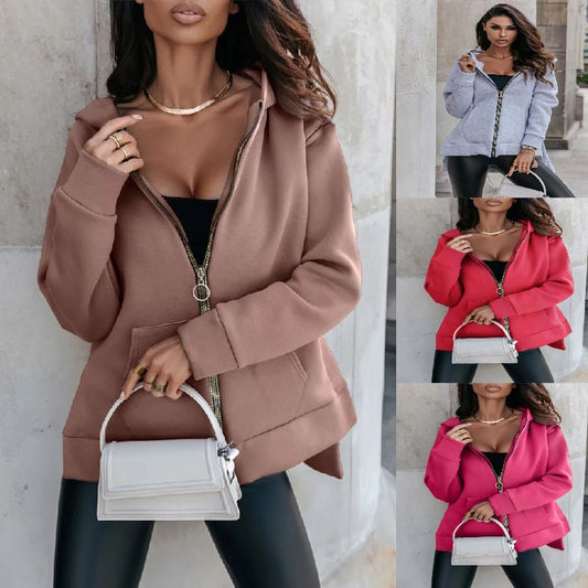 Damen sportlicher, oversized Kapuzenpullover mit Reißverschluss und praktischen Taschen Stalluxe