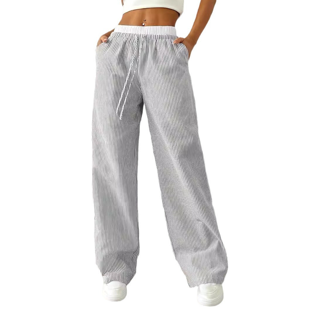Damen Weite gestreifte Sommerhose mit elastischem Bund und Kordelzug Stalluxe
