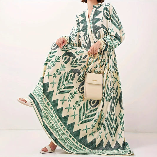 Damen Maxikleid mit kunstvollem geometrischen Muster und Knopfdetails Stalluxe