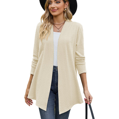 Damen Strickjacke mit modernem Wellenmuster und offenem Design Stalluxe