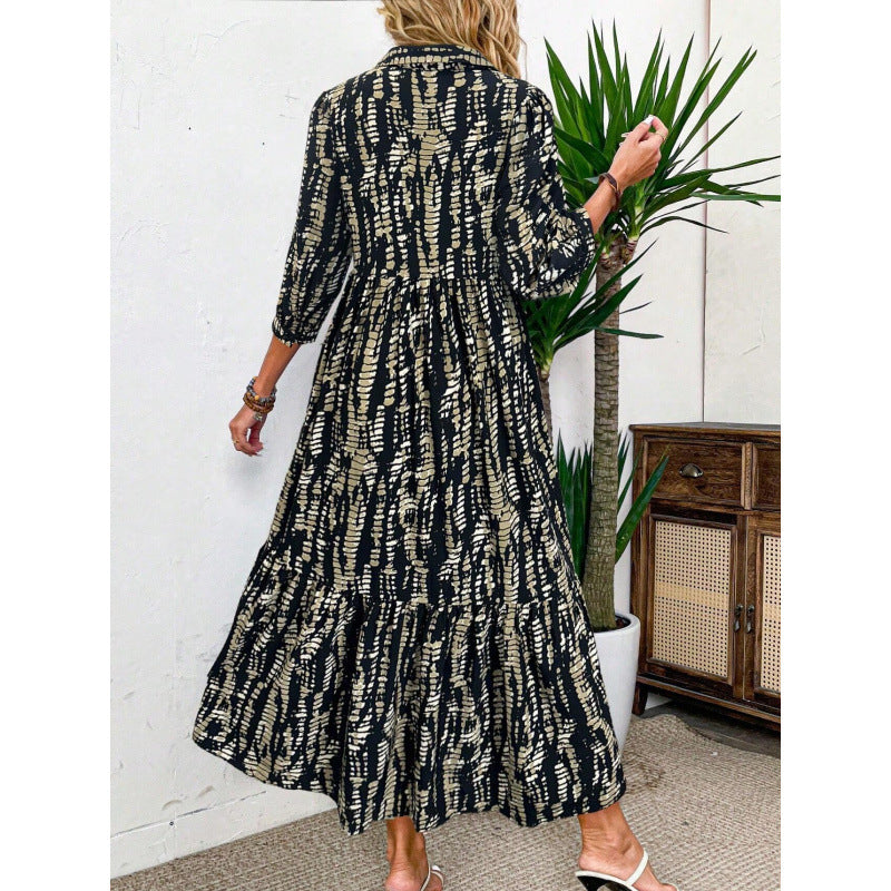 Damen Maxikleid mit lässigem Kragen und legerem Schnitt Stalluxe