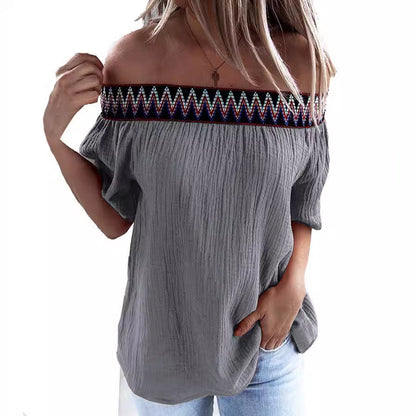 Damen Off-Shoulder Bluse mit dekorativem Ethnomuster Stalluxe