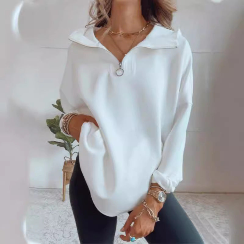 Damen lässiger Oversized Pullover mit halben Reißverschluss und Seitentaschen Stalluxe