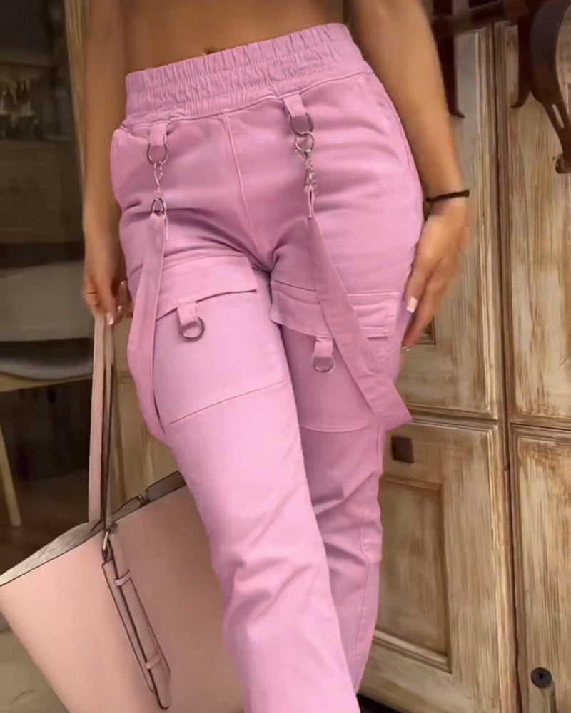 Damen Cargo-Hose mit praktischen Seitentaschen und verstellbarem Bund Stalluxe