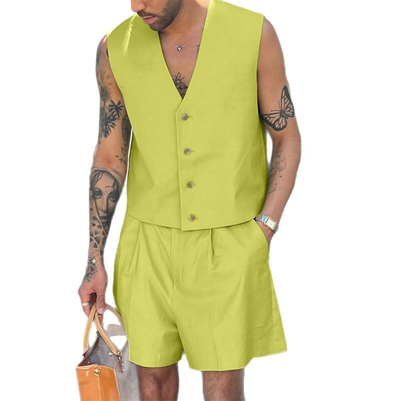 Damen elegantes ärmelloses Blazerset mit Shorts Stalluxe