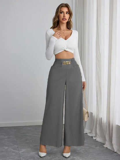 Damen Weit geschnittene Palazzo-Hose mit dekorativem Bund Stalluxe