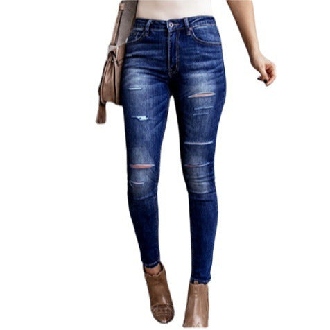 Damen Skinny Jeans mit modischen Rissen Stalluxe