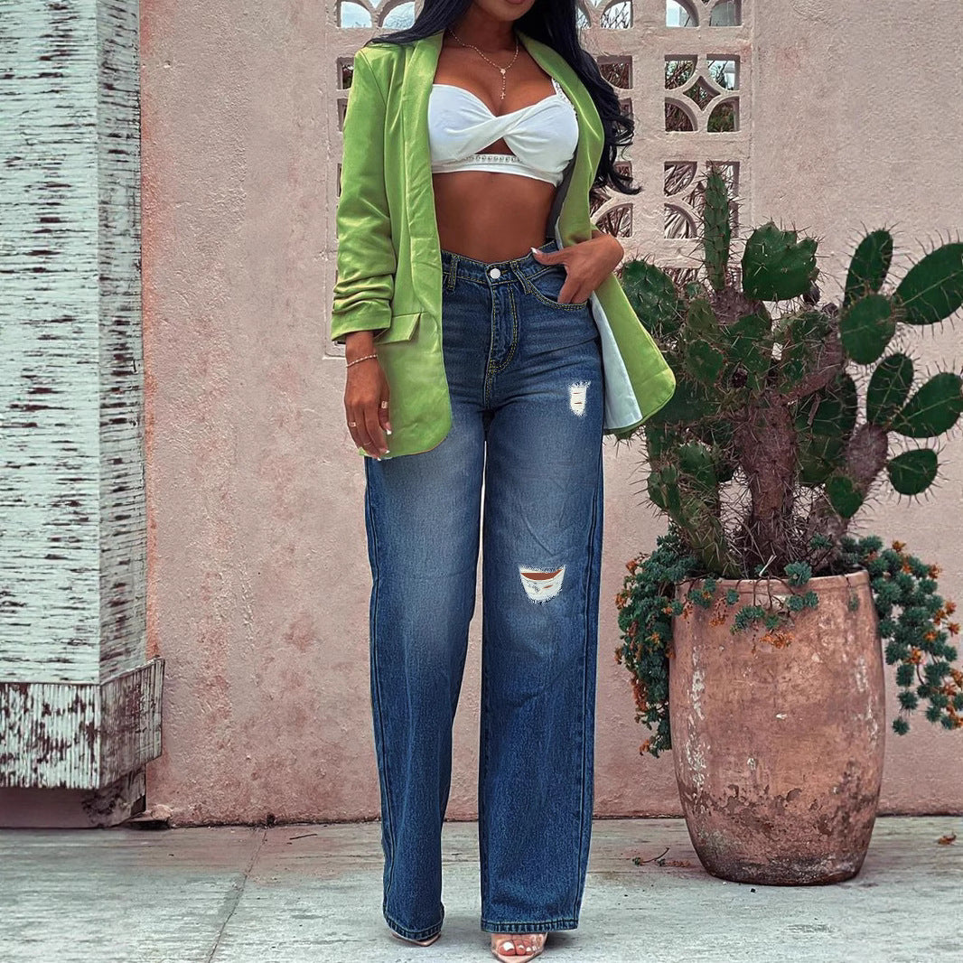 Damen Weit geschnittene Jeans mit Destroyed-Effekten Stalluxe