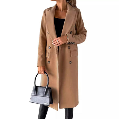 Damen eleganter doppelter Knopf-Mantel mit tailliertem Schnitt Stalluxe
