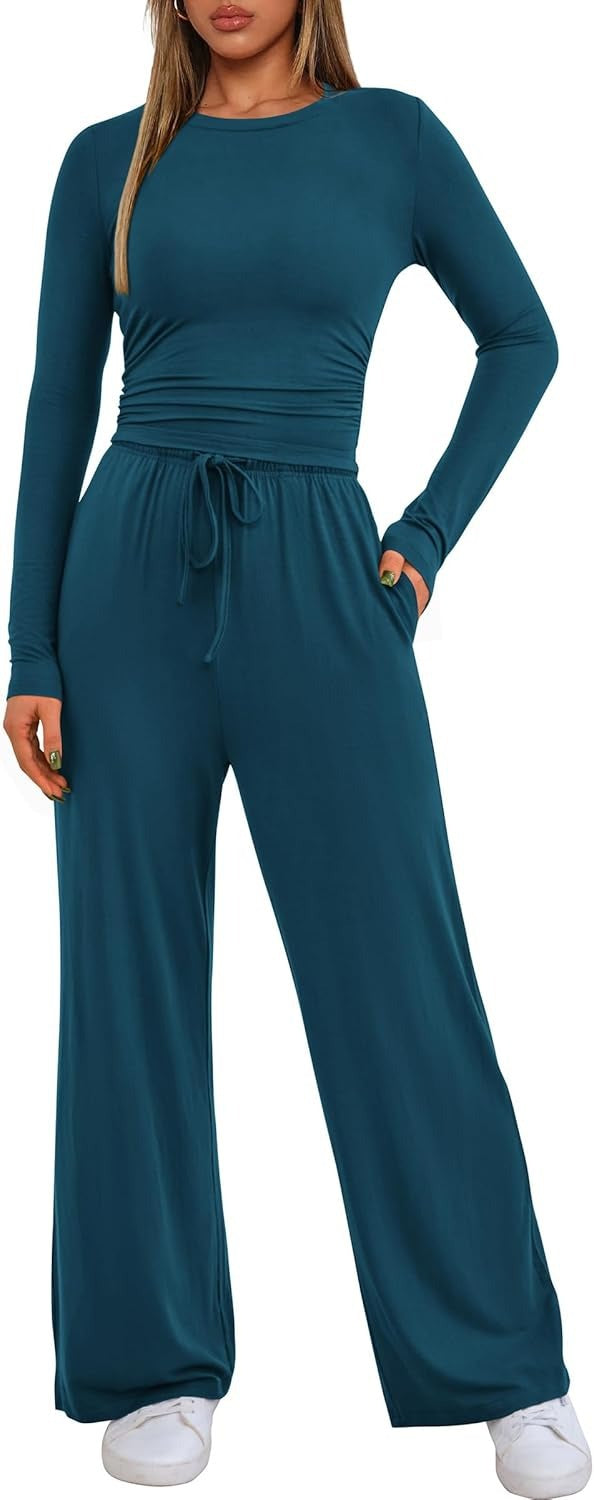 Damen bequemer Jumpsuit mit langem Arm und elastischem Bund Stalluxe