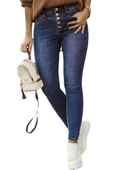 Damen High-Waist Jeans mit Knopfleiste und slim fit Schnitt Stalluxe