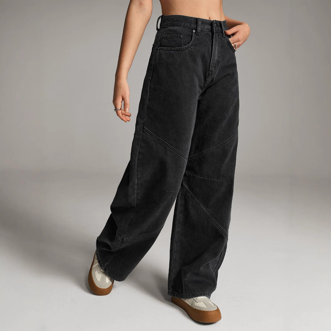 Damen Weit geschnittene Denim-Hose mit einzigartigen Nähten Stalluxe