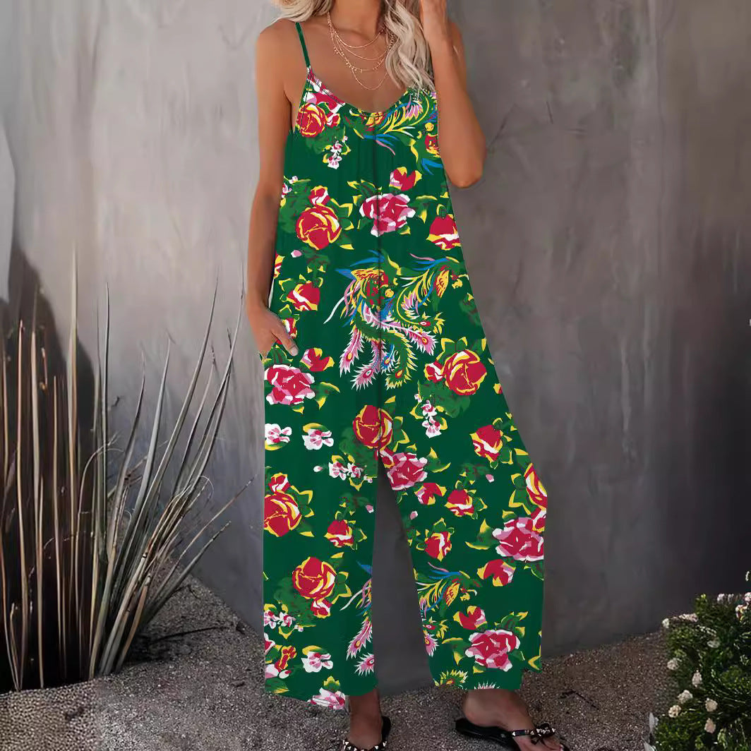 Damen Sommerlicher Jumpsuit mit floralen Mustern und weitem Schnitt Stalluxe
