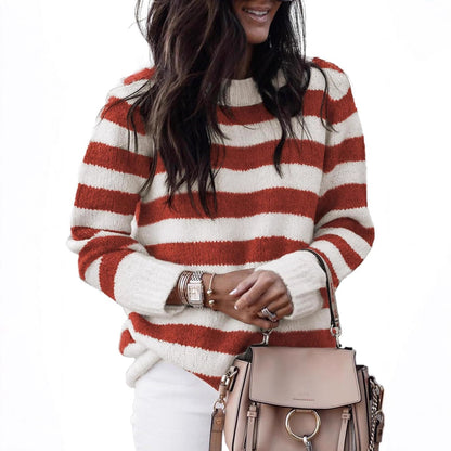 Damen lässiger Strickpullover mit breiten Querstreifen Stalluxe