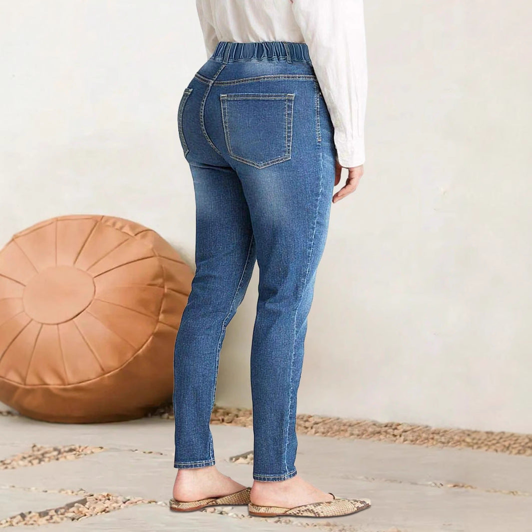 Damen figurbetonte Jeans mit elastischem Hoheitsbund und seitlichen Taschen Stalluxe