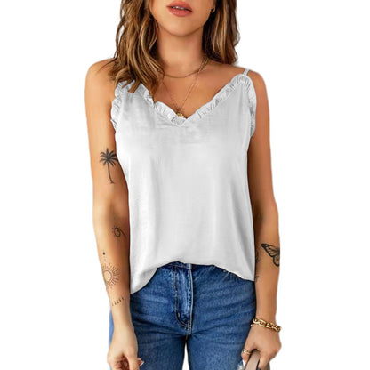 Damen lässiges Spaghetti-Top mit Rüschendetails und V-Ausschnitt Stalluxe