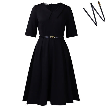 Damen Elegantes Skaterkleid mit Kragen und Taillengürtel Stalluxe