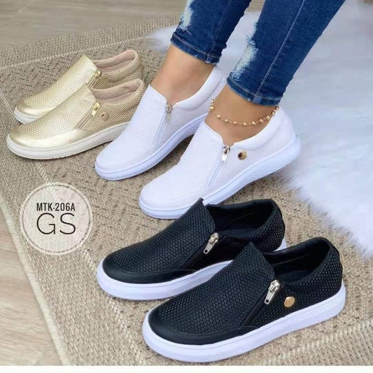 Damen Slip-On Sneakers mit modischem Reißverschlussdesign und atmungsaktiver Oberfläche Stalluxe