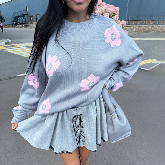 Damen Strickpullover mit floralem Muster und lässigem Schnitt Stalluxe