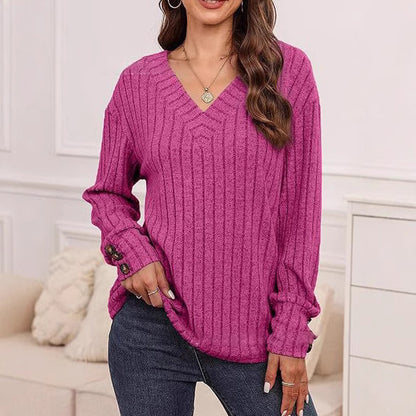 Damen Strickpullover mit V-Ausschnitt und dekorativen Knopfdetails Stalluxe