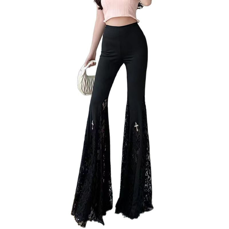Damen Elegante Schlaghose mit Spitzenapplikationen Stalluxe