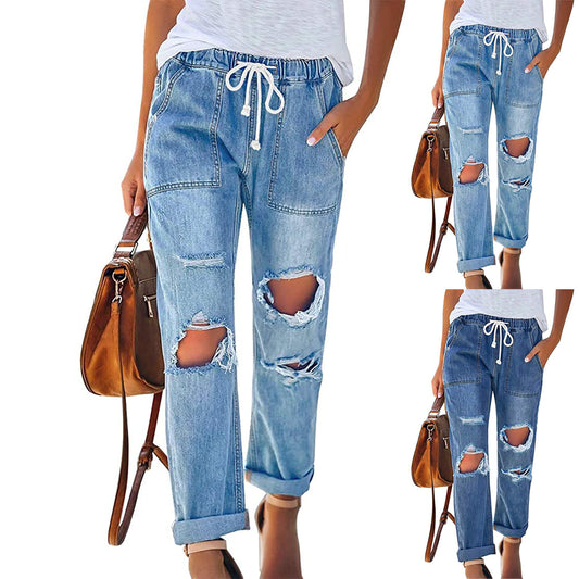 Damen Relaxed Fit Jeans mit modernen Rissen Stalluxe