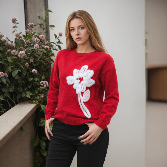 Damen Pullover mit floralem 3D-Motiv Stalluxe
