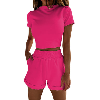 Damen Sportliches Crop-Top und Shorts Set Stalluxe Fuchsia