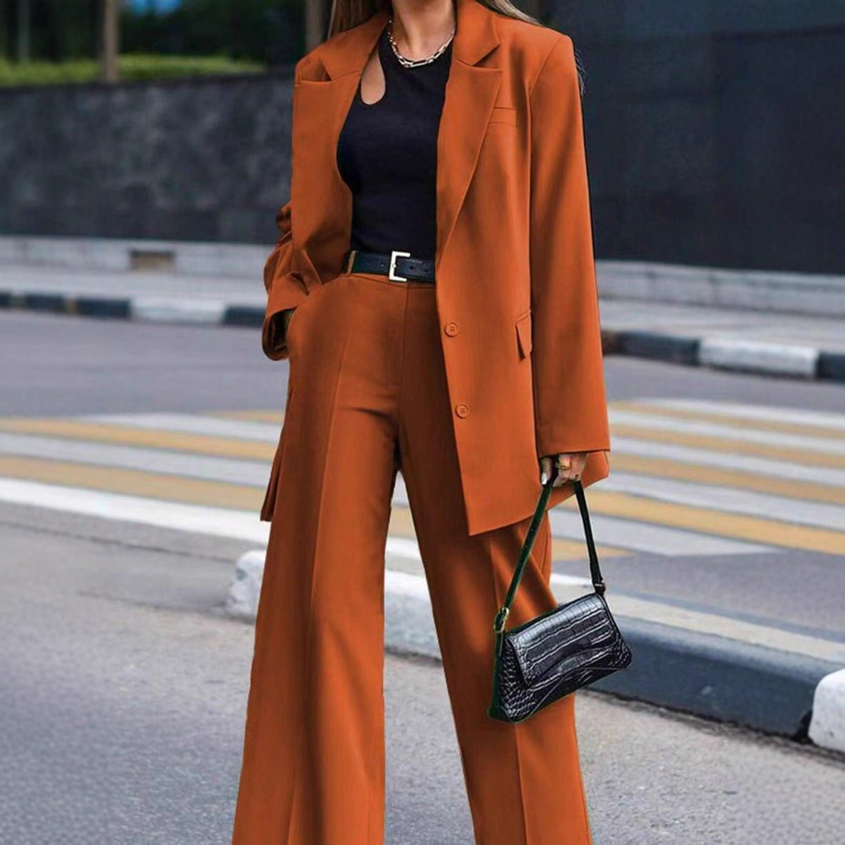 Damen Elegantes Oversized Blazer-Set mit weitem Hosenbund Stalluxe