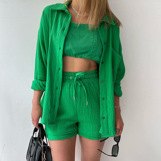 Damen lässiges Set mit oversized Hemd und bequemen Shorts Stalluxe