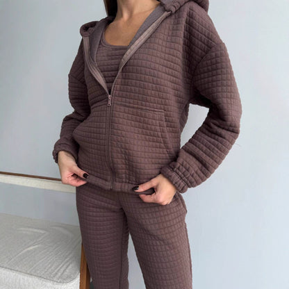 Damen modisches Freizeitset mit gepolstertem Oberteil und elastischer Hose Stalluxe