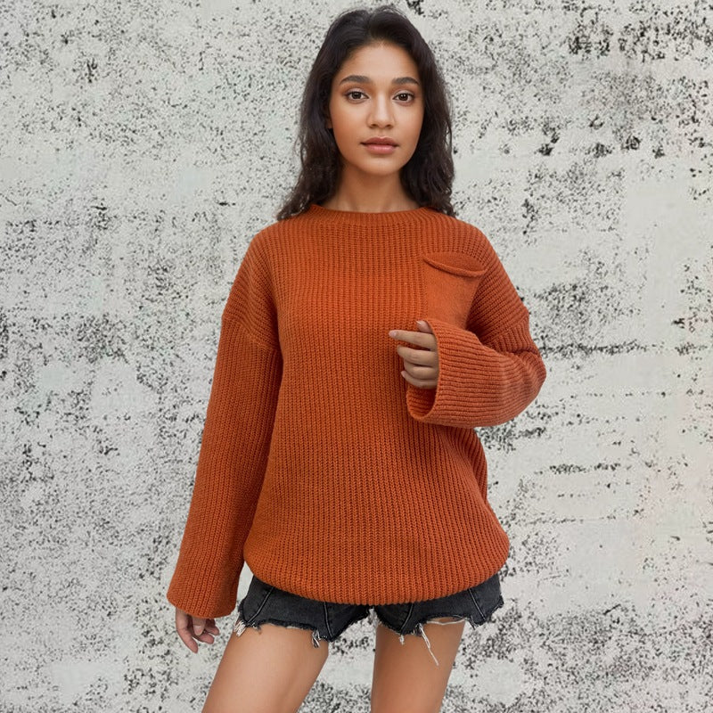 Damen Grob gestrickter Pullover mit lässigem Schnitt und praktischer Tasche Stalluxe
