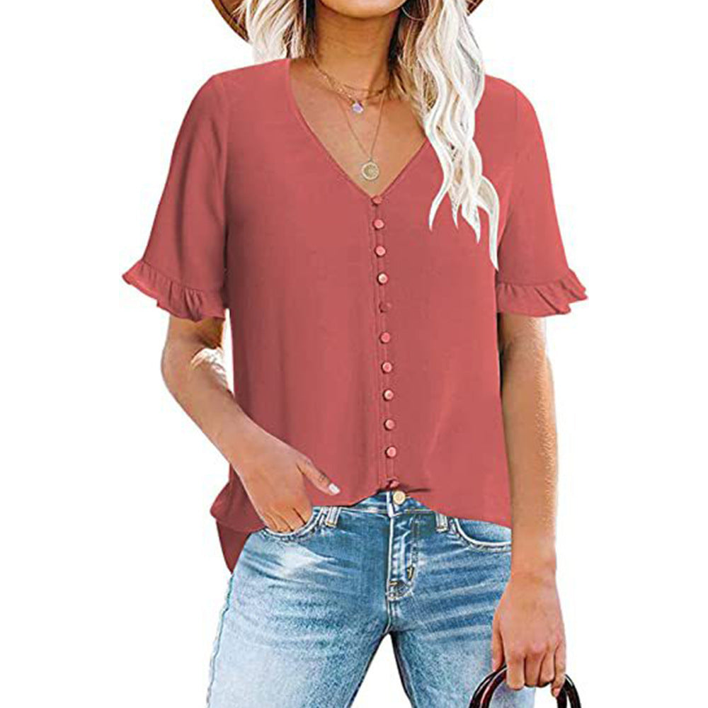 Damen Bluse mit Rüschenärmeln und modischen Knöpfen Stalluxe