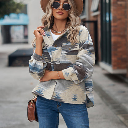 Damen Overshirt aus hochwertigem Wollmix mit modischem Muster und praktischen Taschen Stalluxe