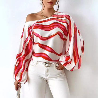 Damen Off-Shoulder Bluse mit voluminösen Ärmeln und streifigem Design Stalluxe