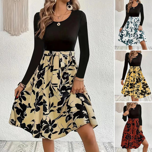 Damen Elegantes Midikleid mit floralem Print und gesmoktem Oberteil Stalluxe