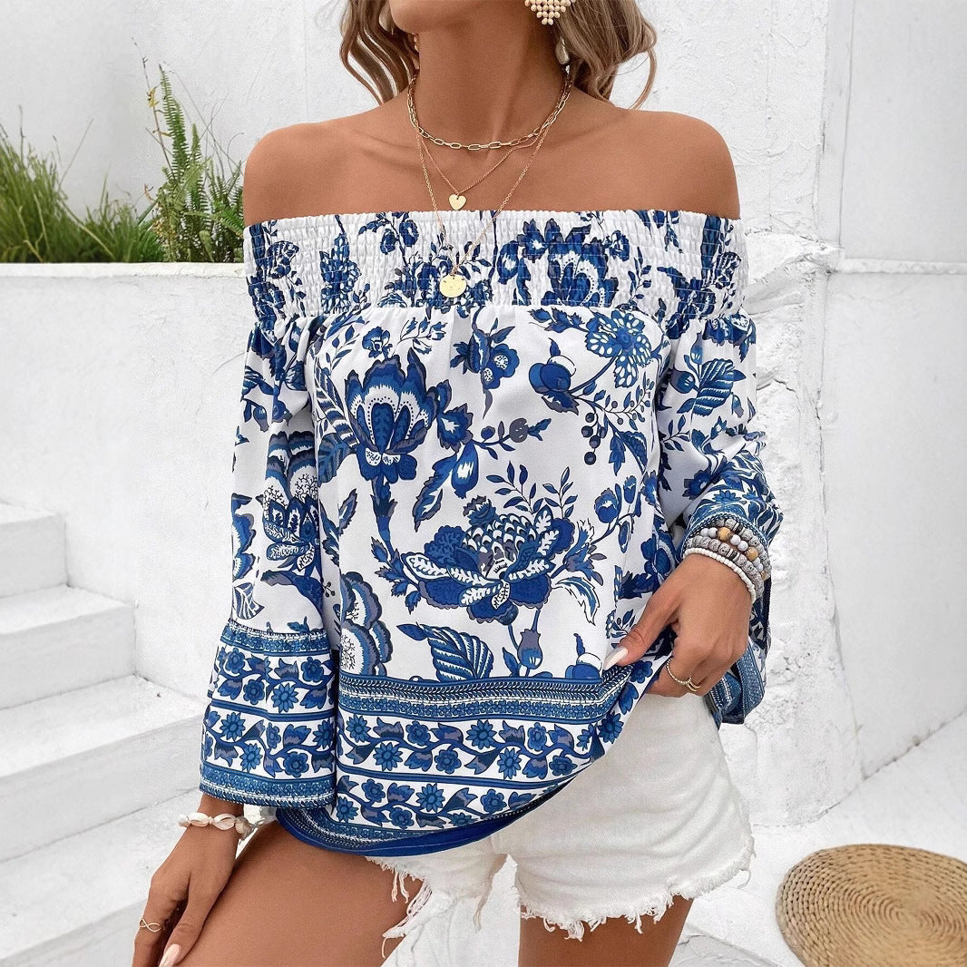 Damen Off-Shoulder Bluse mit floralen Mustern und Volantärmeln Stalluxe