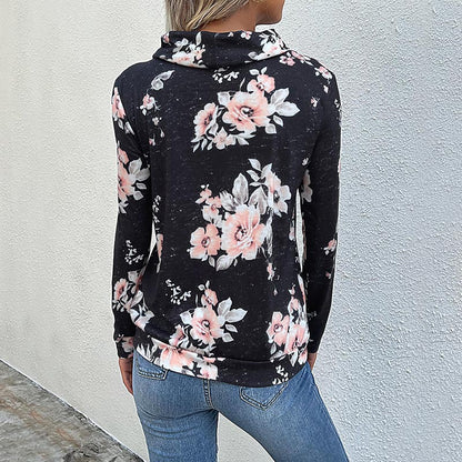 Damen lässiger Sweater mit Blumenmuster und hochgeschlossenem Kragen Stalluxe