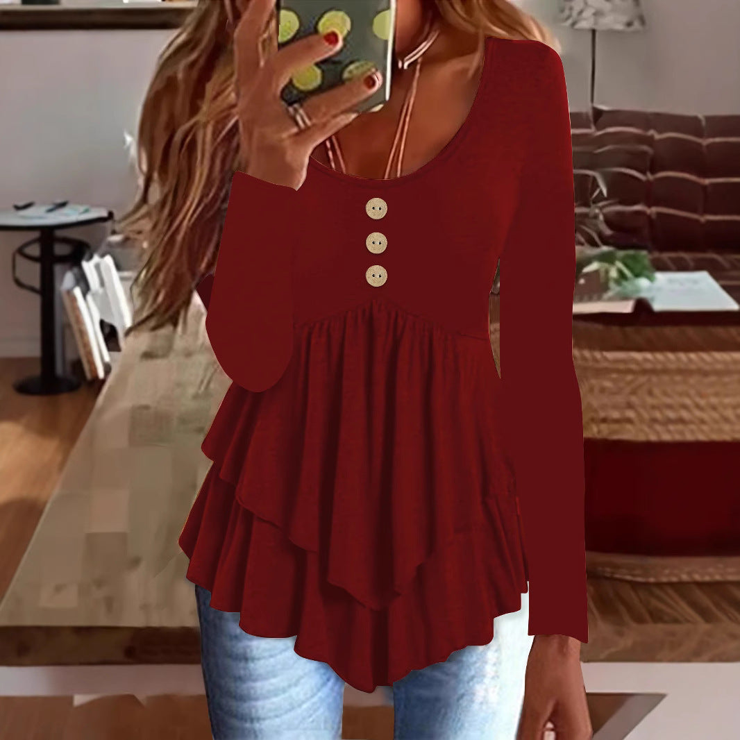 Damen Langarm Blusenshirt mit mehrlagigem Design und dekorativen Knopfdetails Stalluxe