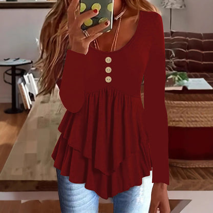 Damen Langarm Blusenshirt mit mehrlagigem Design und dekorativen Knopfdetails Stalluxe