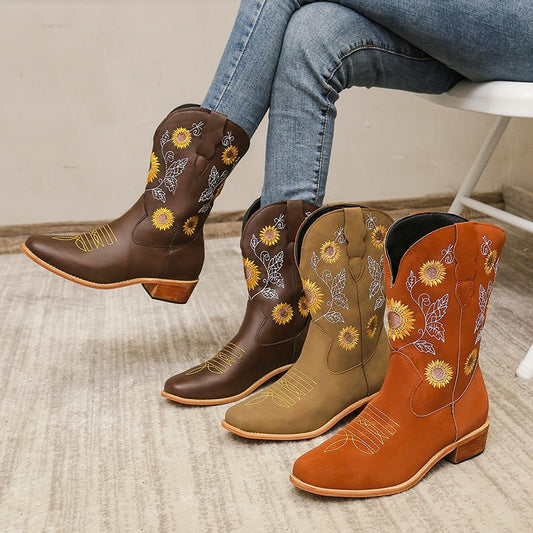 Damen trendige Cowboystiefel mit floralen Stickereien Stalluxe
